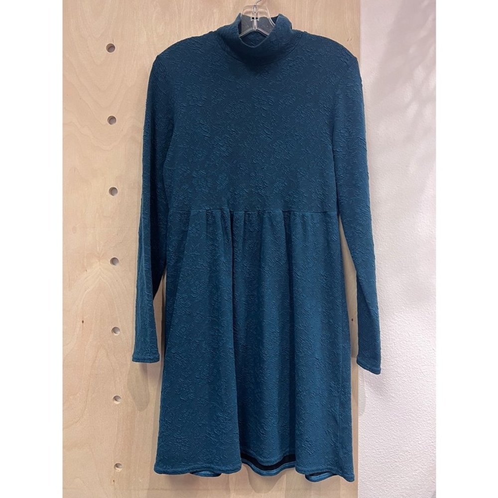 Cut. Loose Womens Green Mock Neck Long Sleeve Pleated Tunic Sweater Dress Size M
